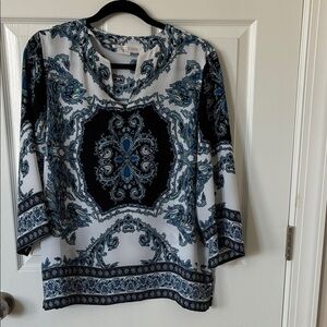 Violet & Claire Blue and Black Patterned Blouse
